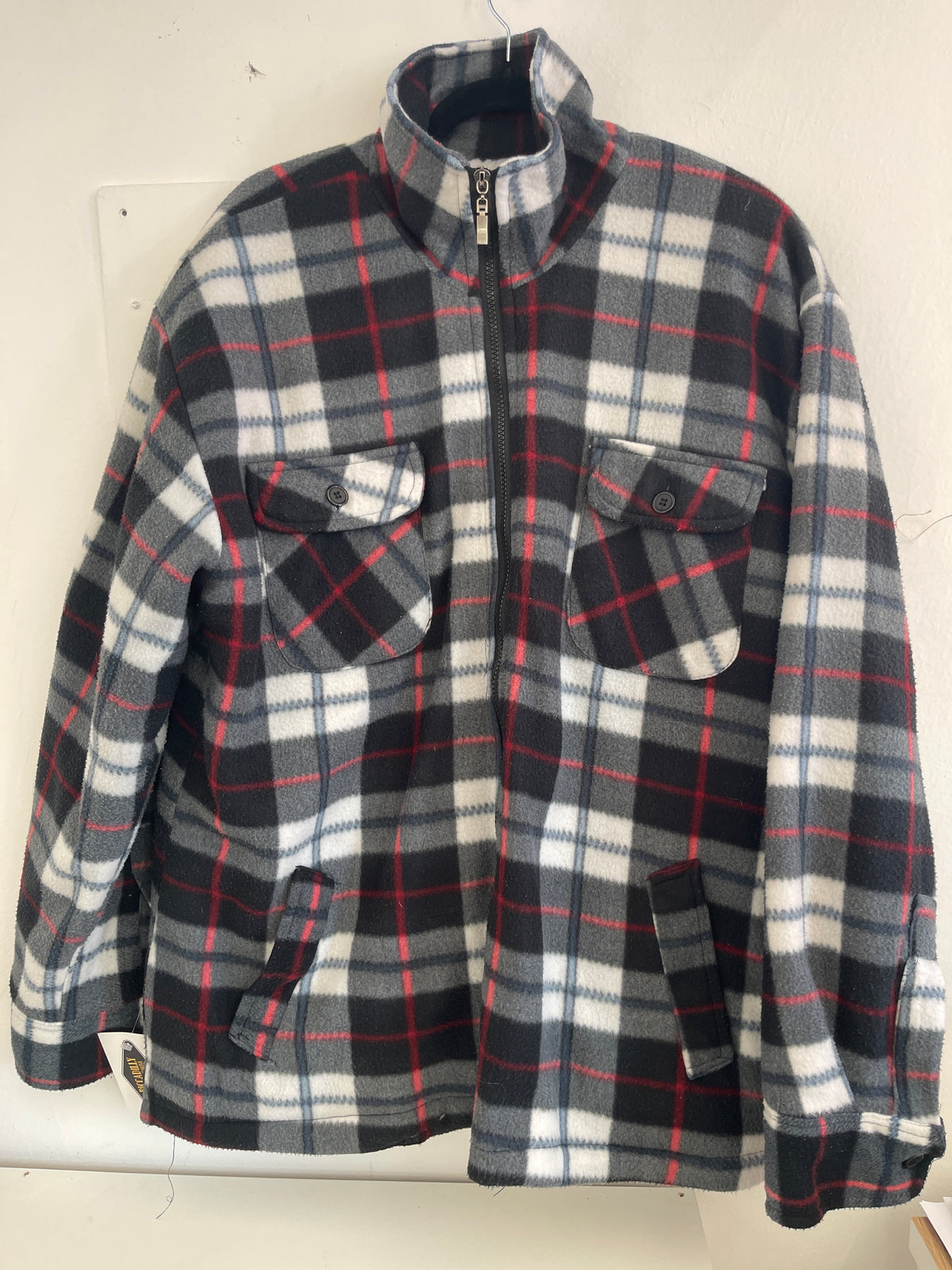 Giacca Pile Quadretti Nero Bianco Rosso Tg Xxl