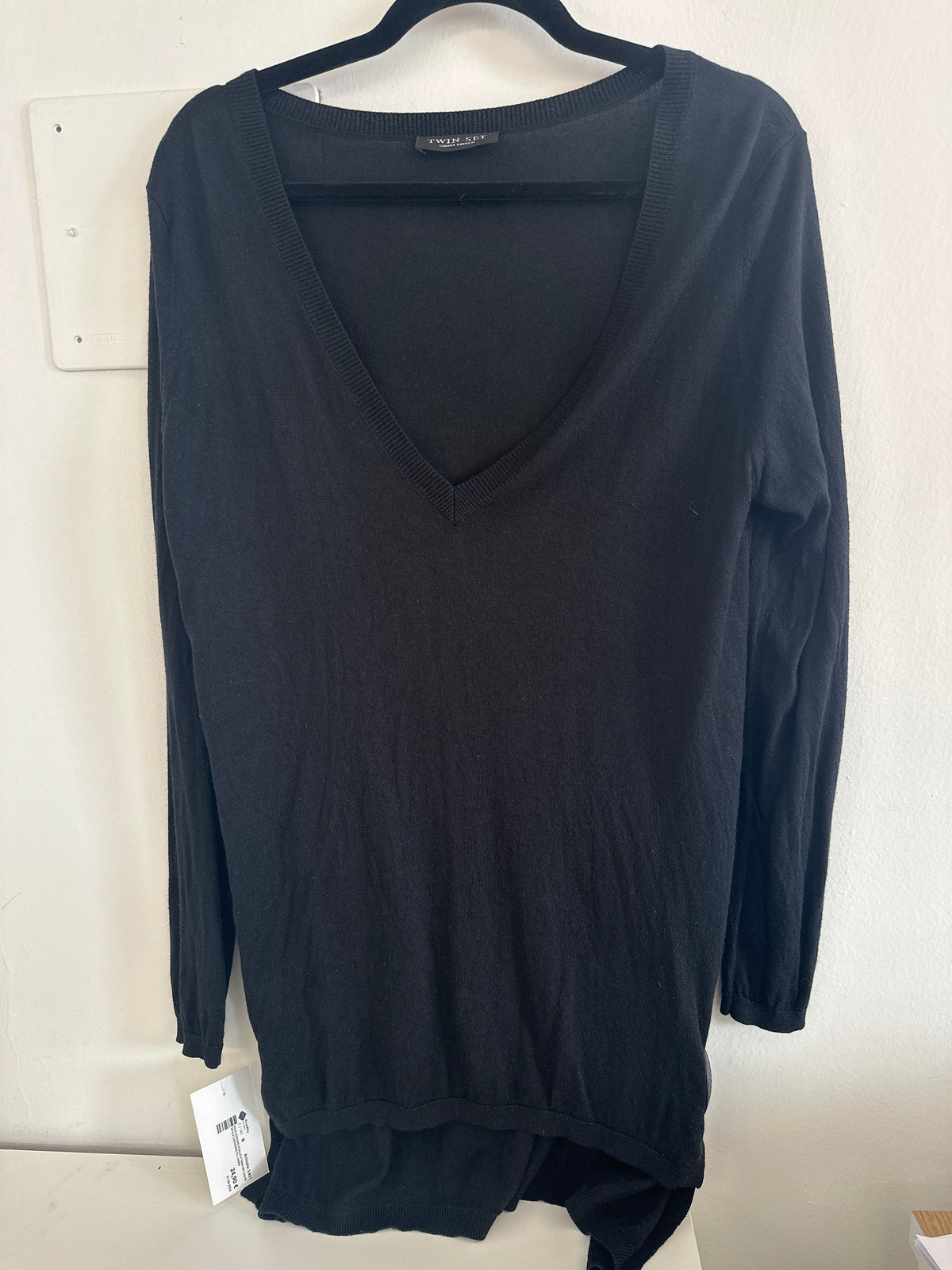 Maglioncino Scollo V Twin Set Misto Seta E Cashmere Tg L Nero