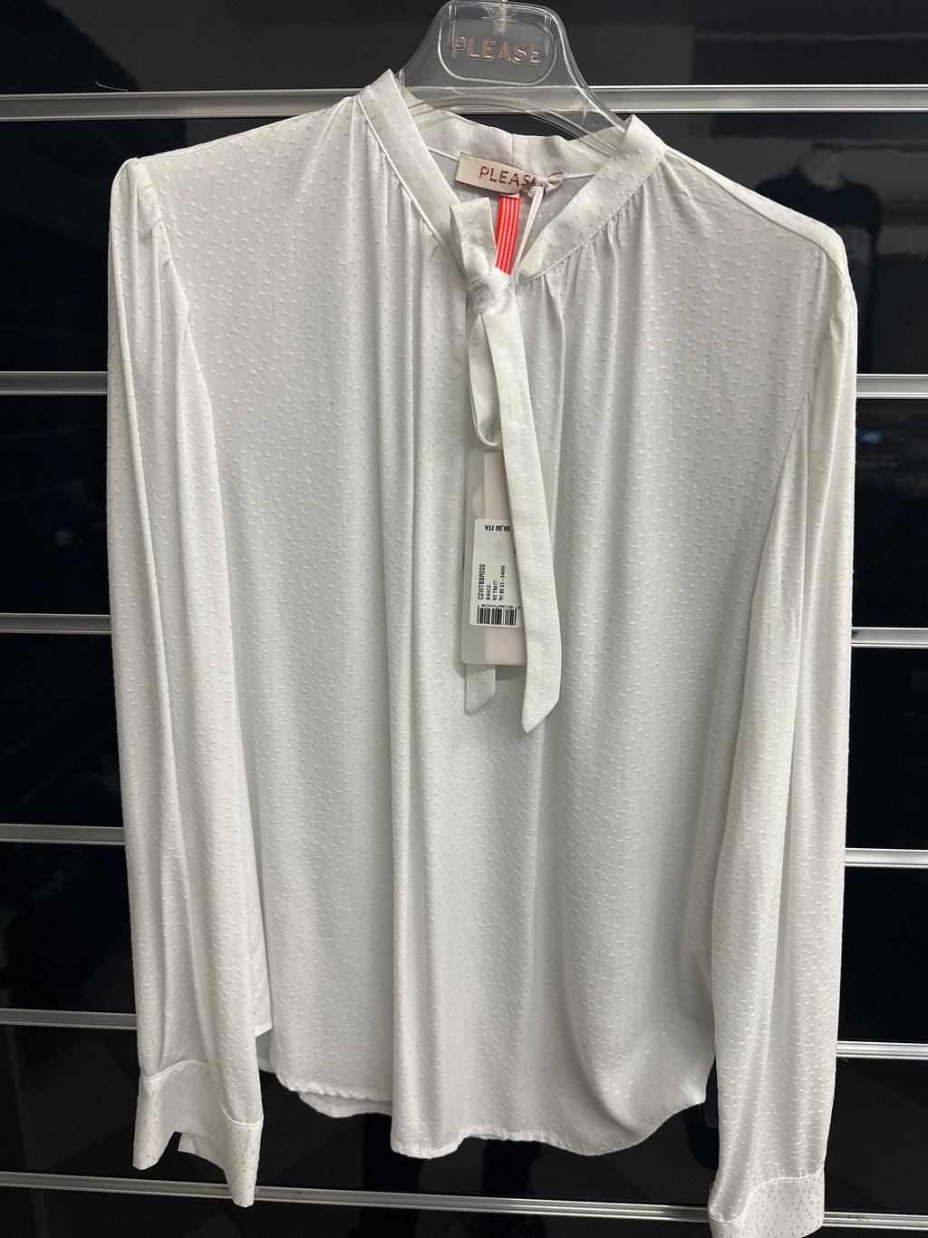 Camicetta Donna Viola/bianca Fantasia Fiocchetto Collo Tg M/l Please Nuovo Con Etichetta