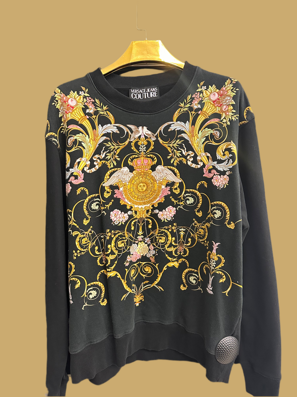 Felpa Nera Fantasia Dorata Rosa Versace Jeans Couture Tg L