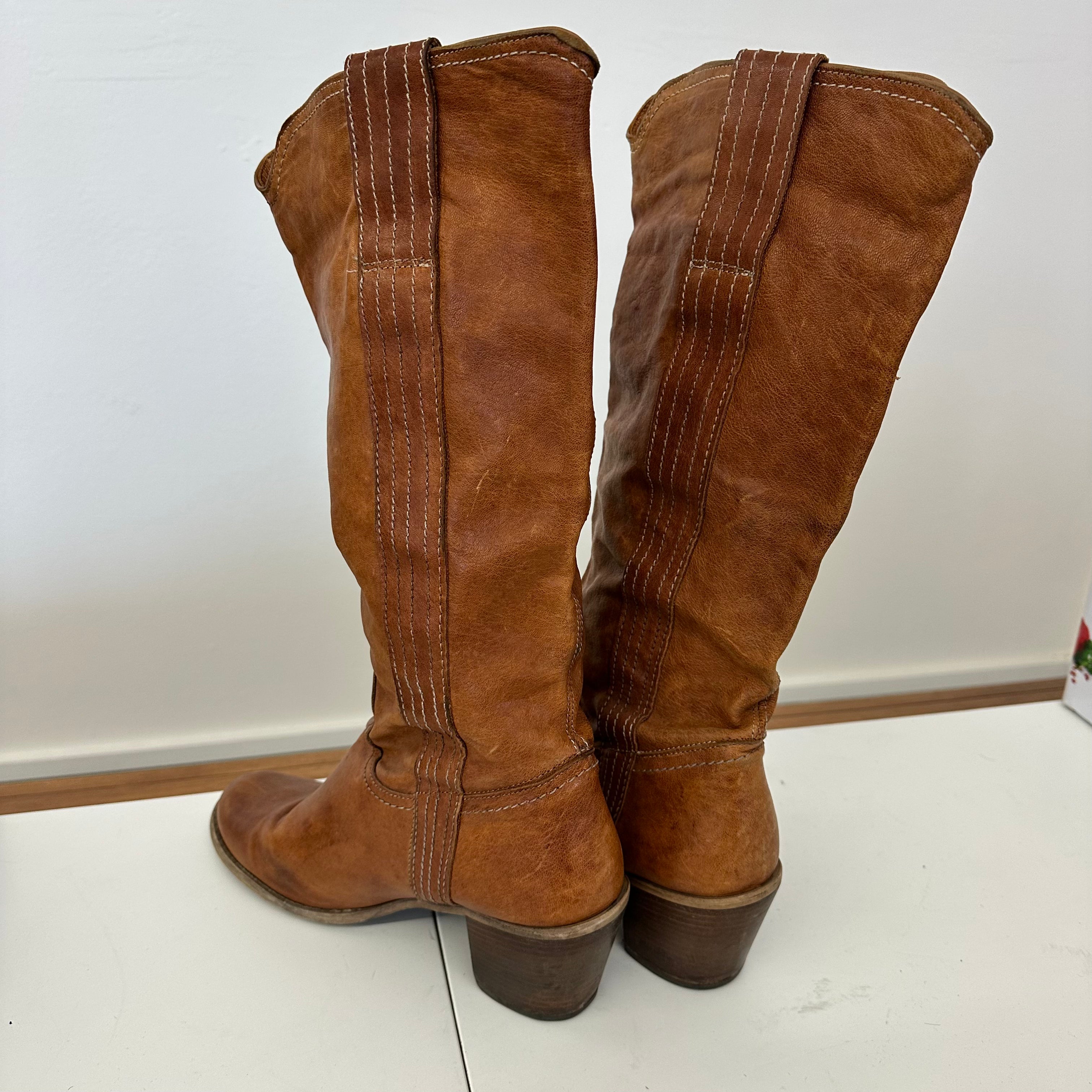 Stivale Pelle Marrone Made In Italy N 41