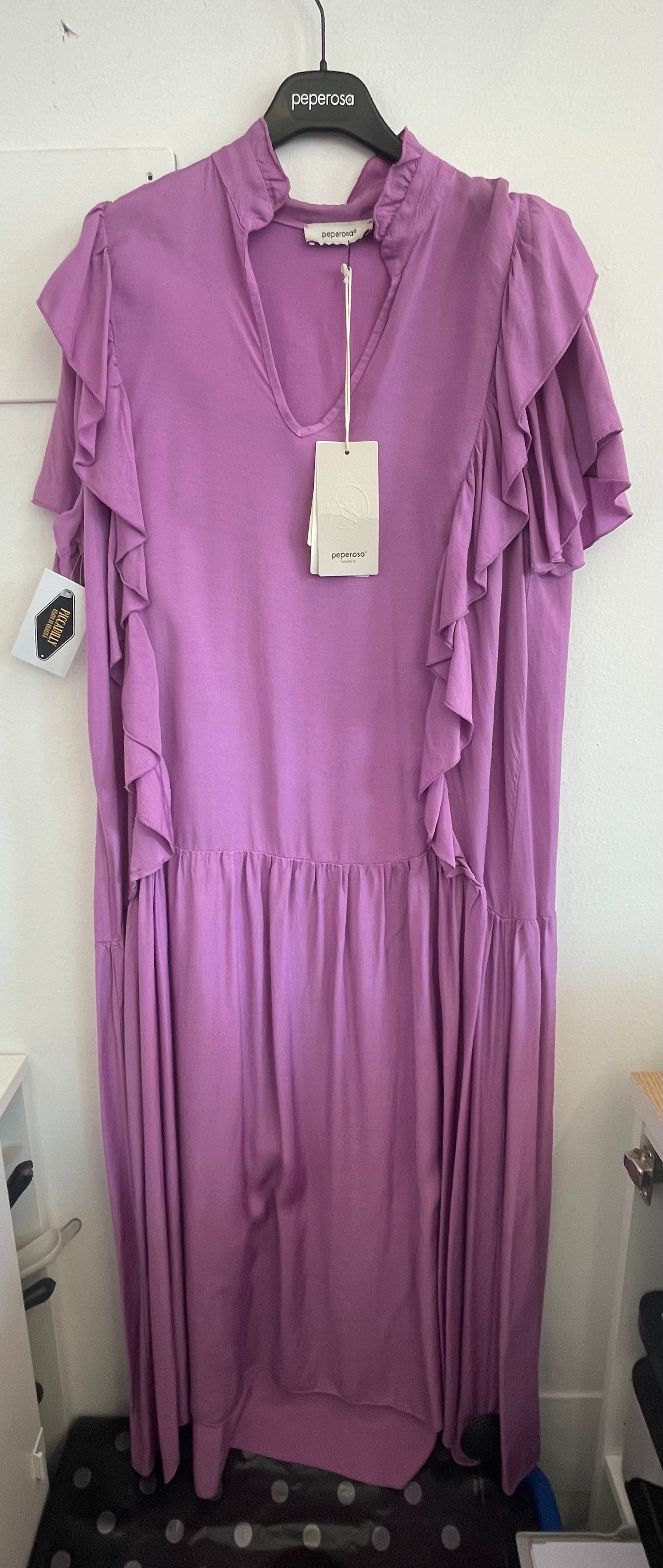 Abito Lungo Violetta Maniche Frufru Tg 46 Peperosa