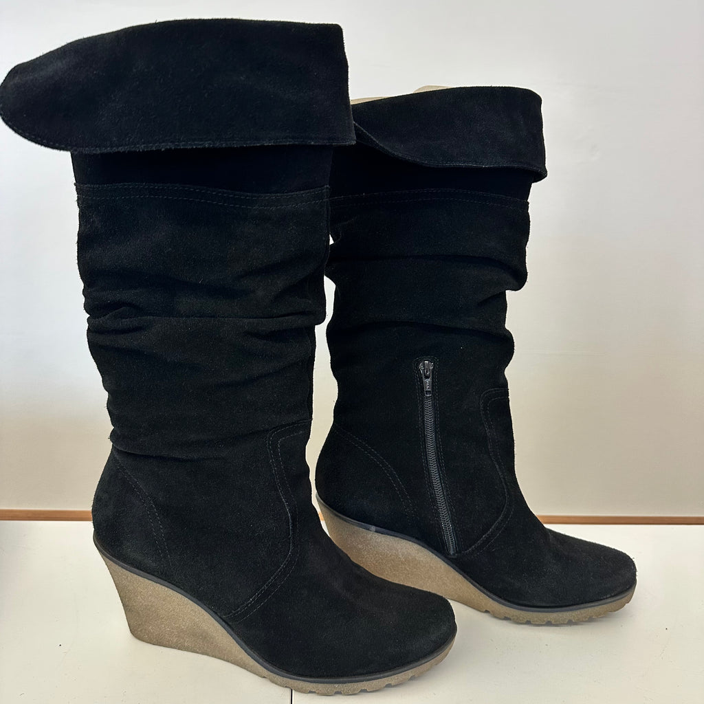 Stivale Alto Nero Camoscio Zeppa N 41