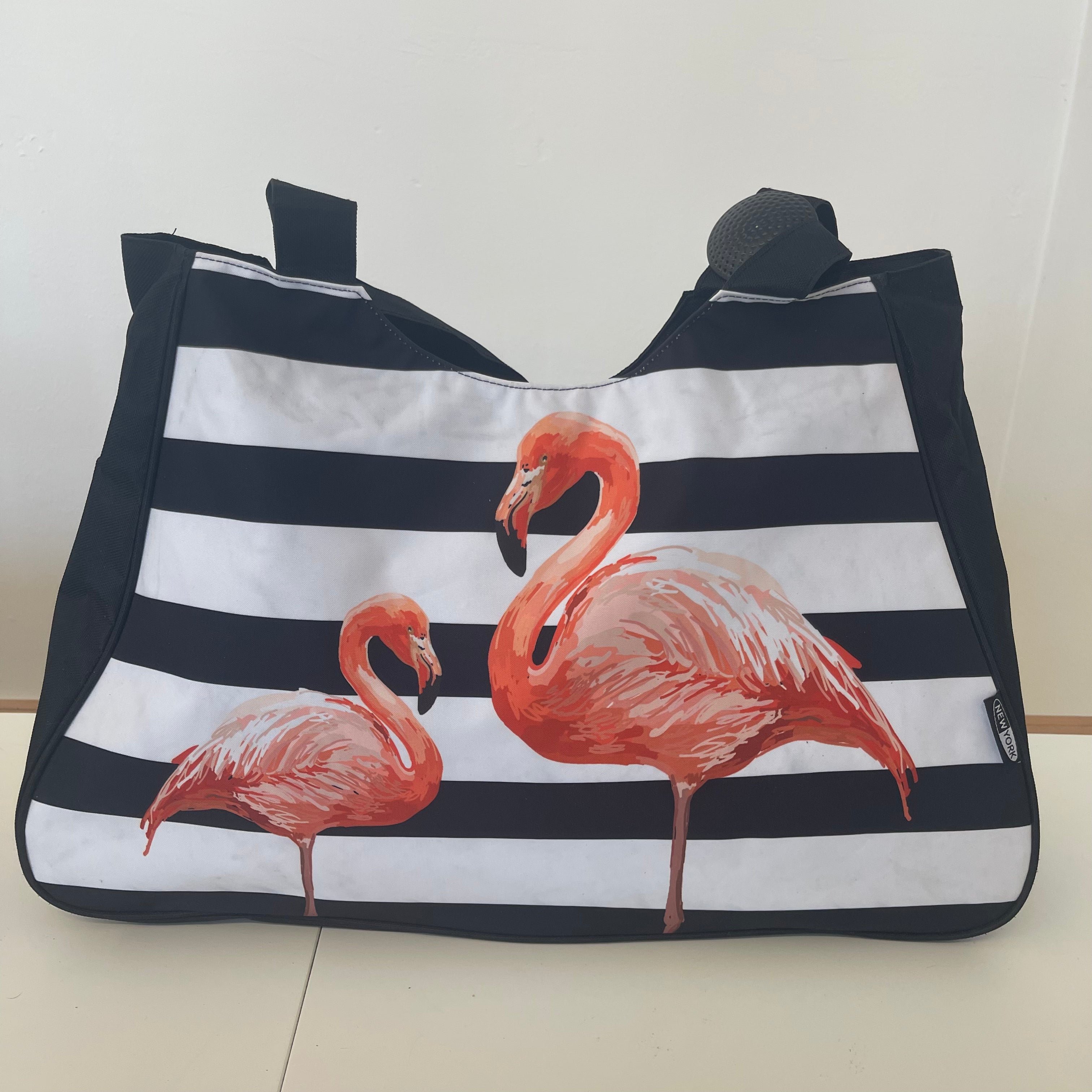 Borsa Righe Bianca Nera Stampa Fenicotteri