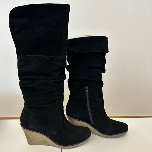 Stivale Alto Nero Camoscio Zeppa N 41