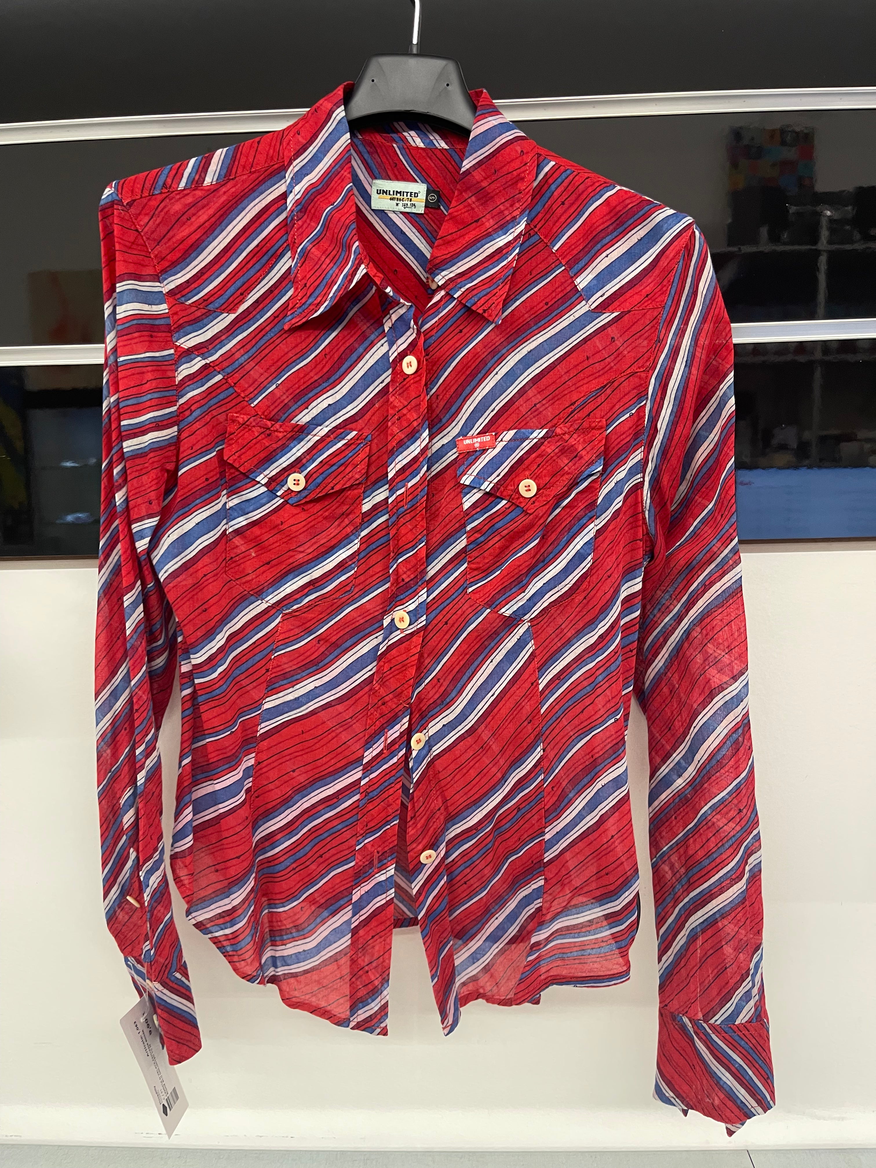 Camicia D Velata Fantasia Rossa Righe Blu Unlimited Tg M