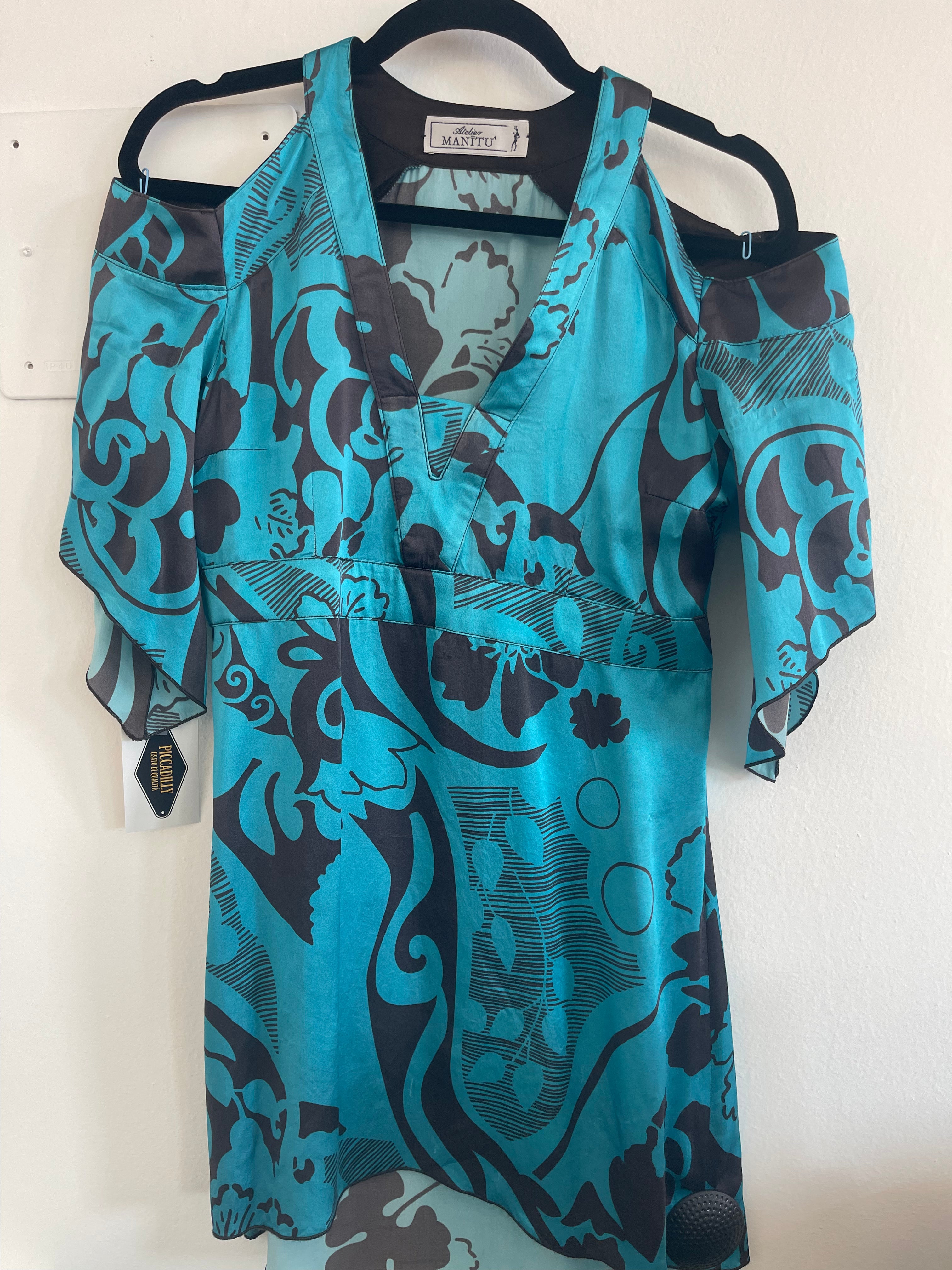 Vestito Azzurro Nero Scollo V Manitu Tg 40