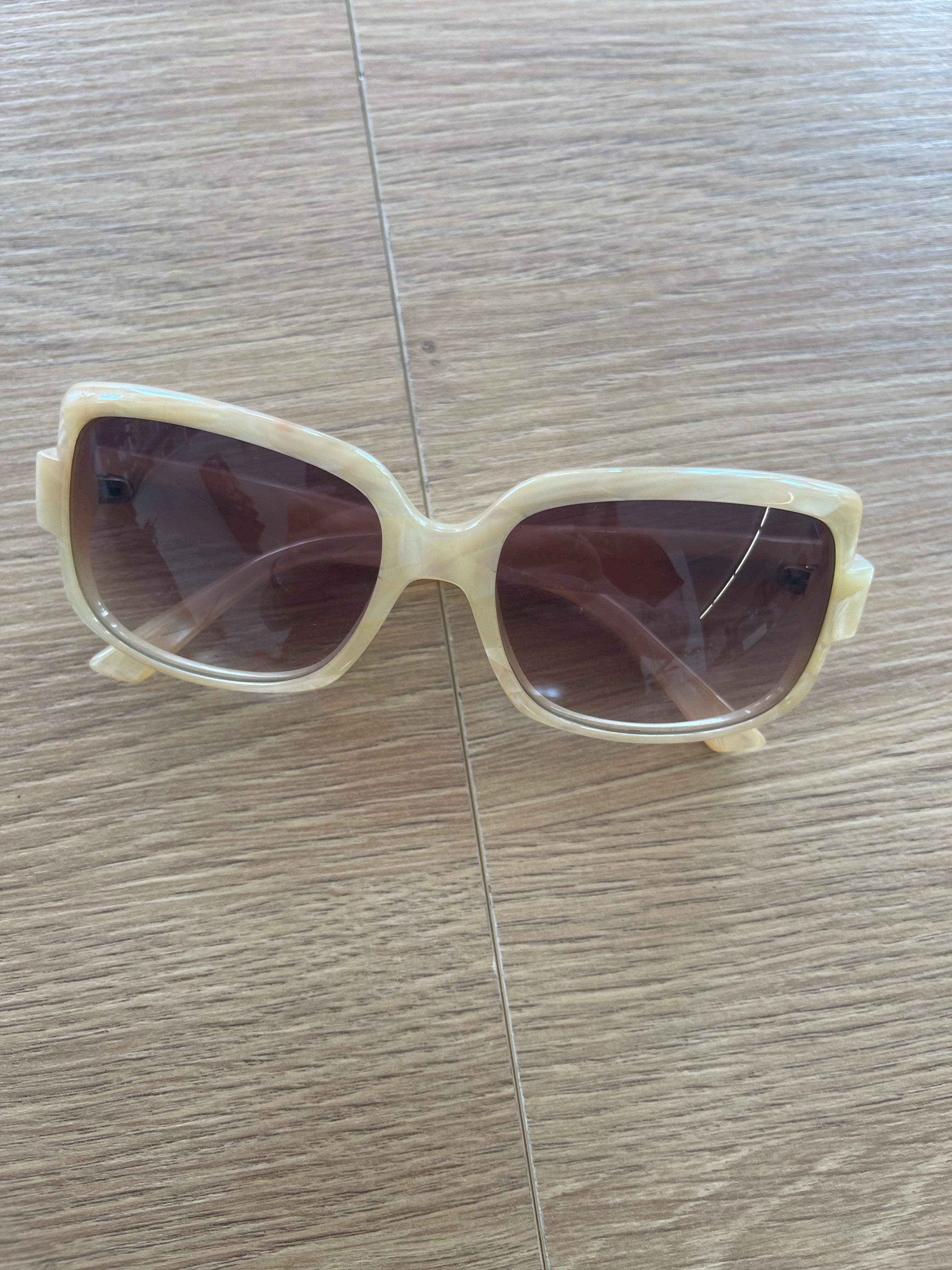 Occhiali Da Sole Oversize Christian Dior Avorio Beige Anni '60 2 Try02 56-17-130