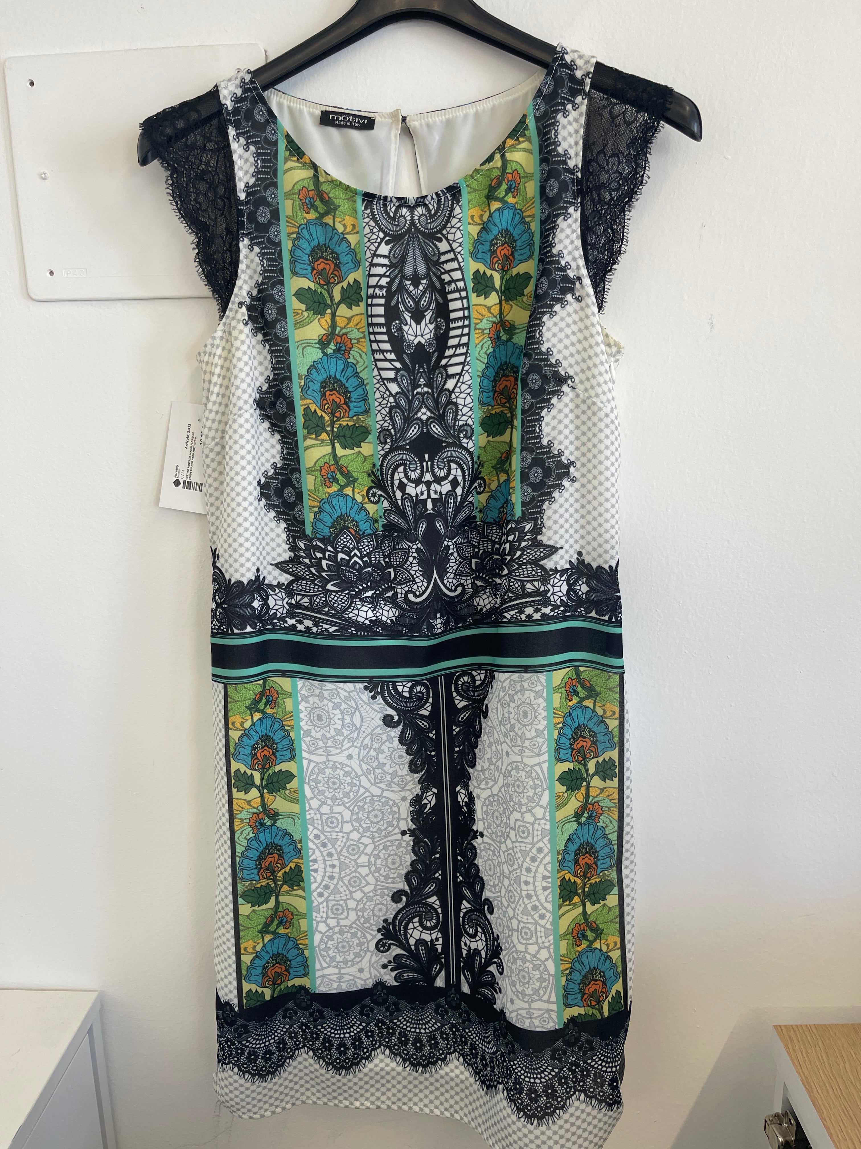 Vestito Fantasia Maori Floreale Verde Bianco Nero Motivitg M