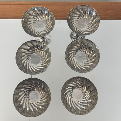 6 Coppe Champagne Battute A Mano Silver Plate Bellotto