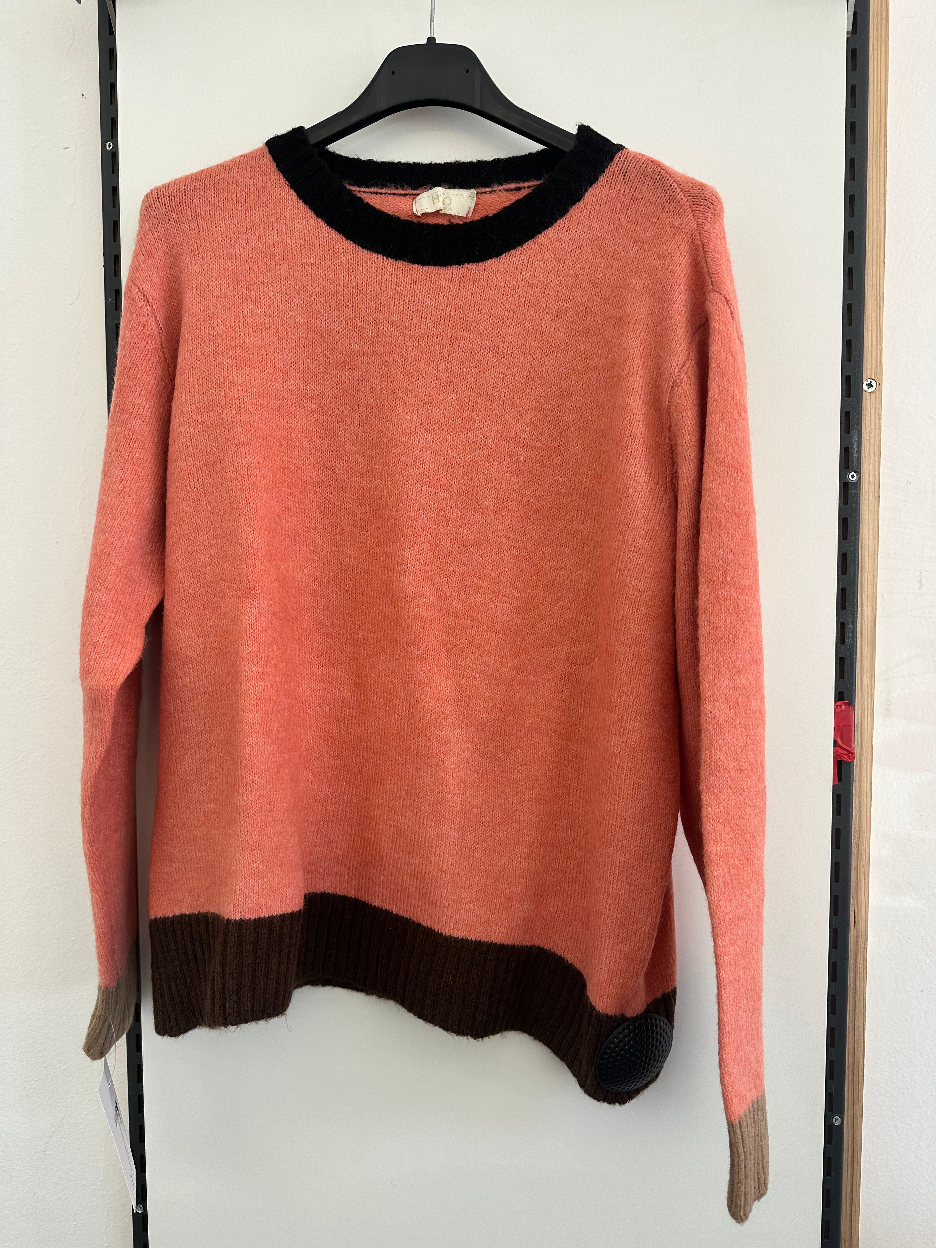 Maglione Misto Lana Rosa Collo Nero Bordo Marrone H2o Italia Tg L