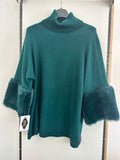 Maglione Verdone Collo Alto Manicotti Ecopelo Cristina's Tg Unica