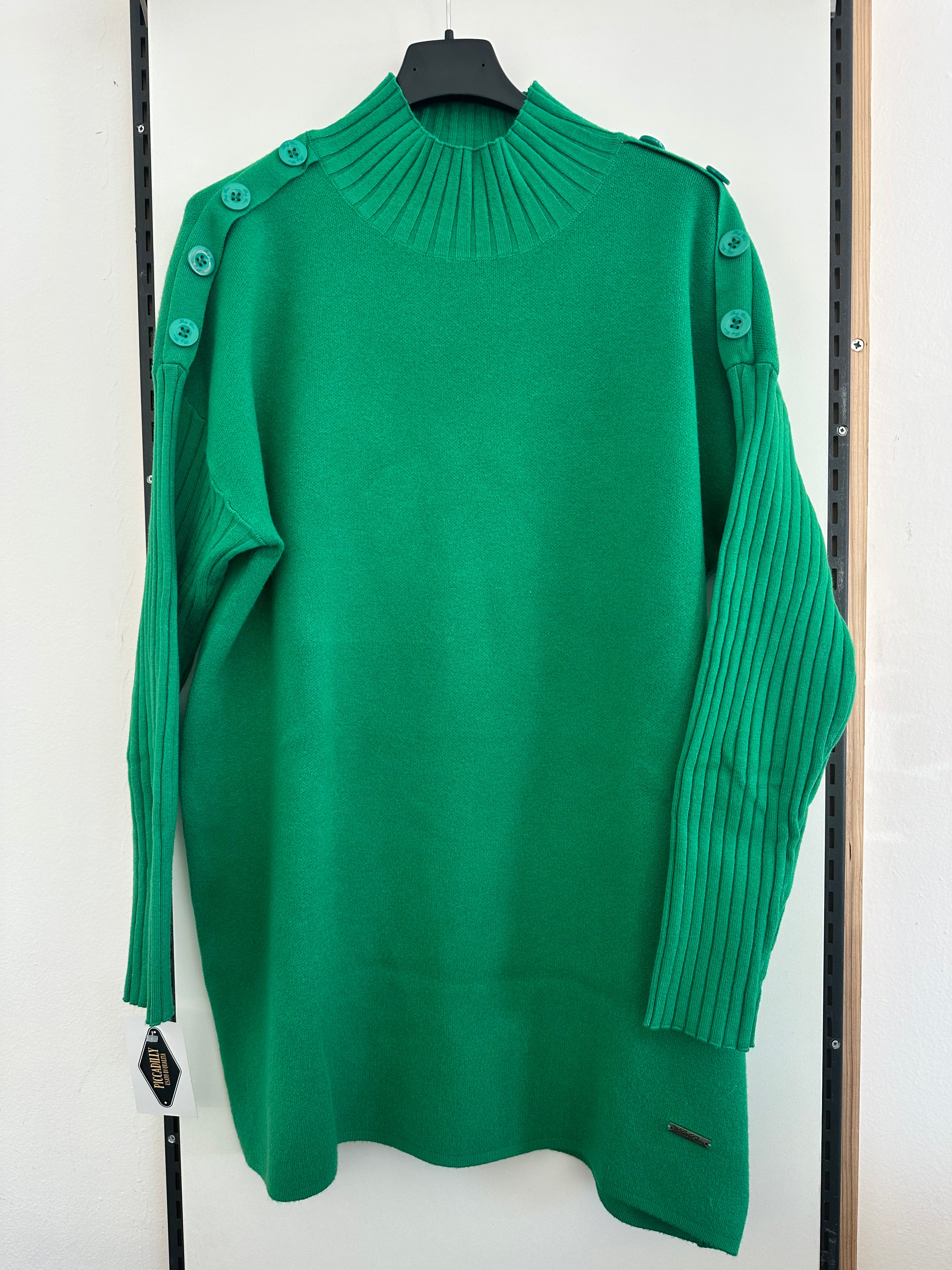 Maglioncino Collo Alto Verde Bottoni Spalle Tg S/m