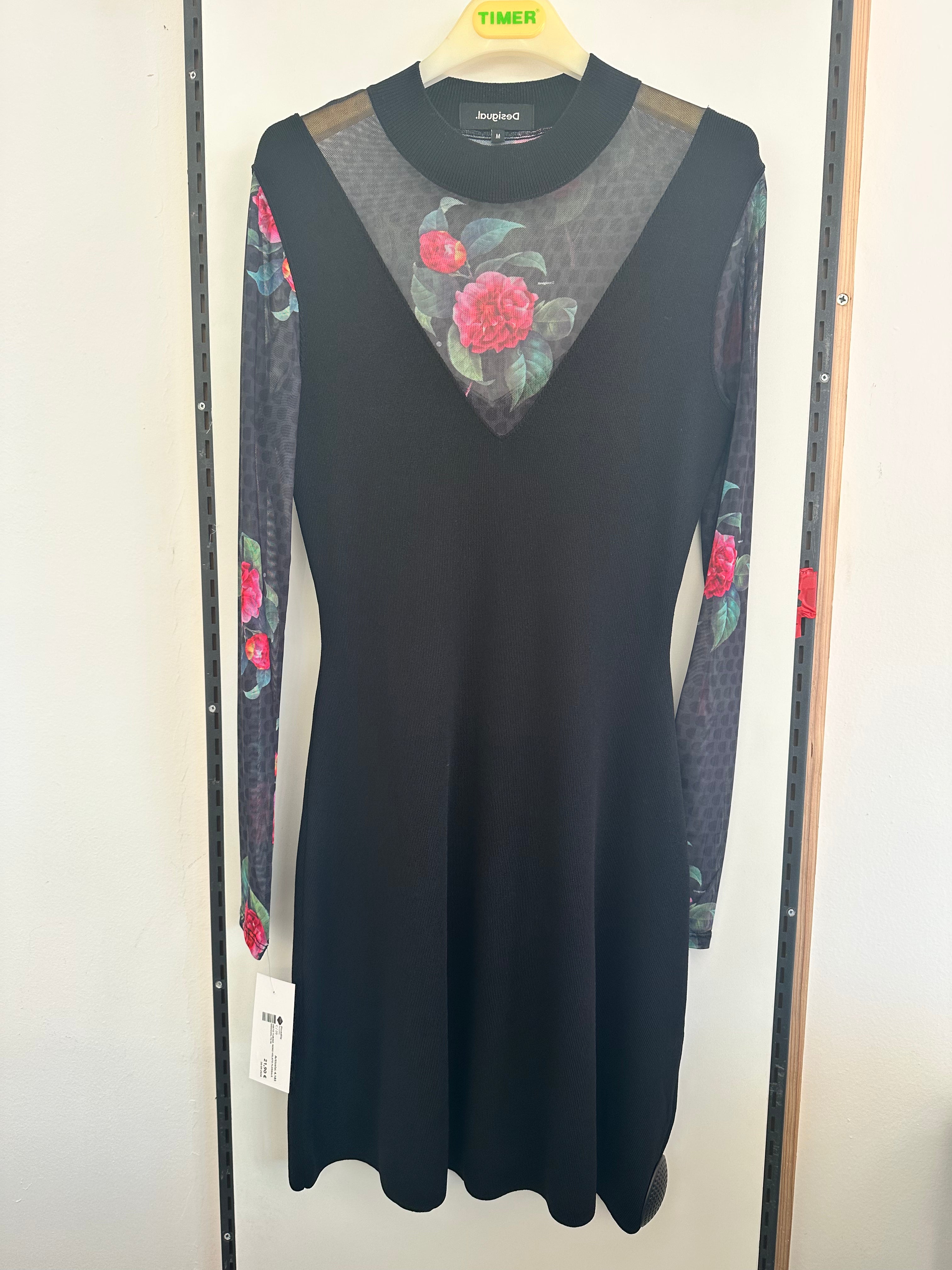 Abito Tubino  Nero Velato Floreale Desigual Tg M
