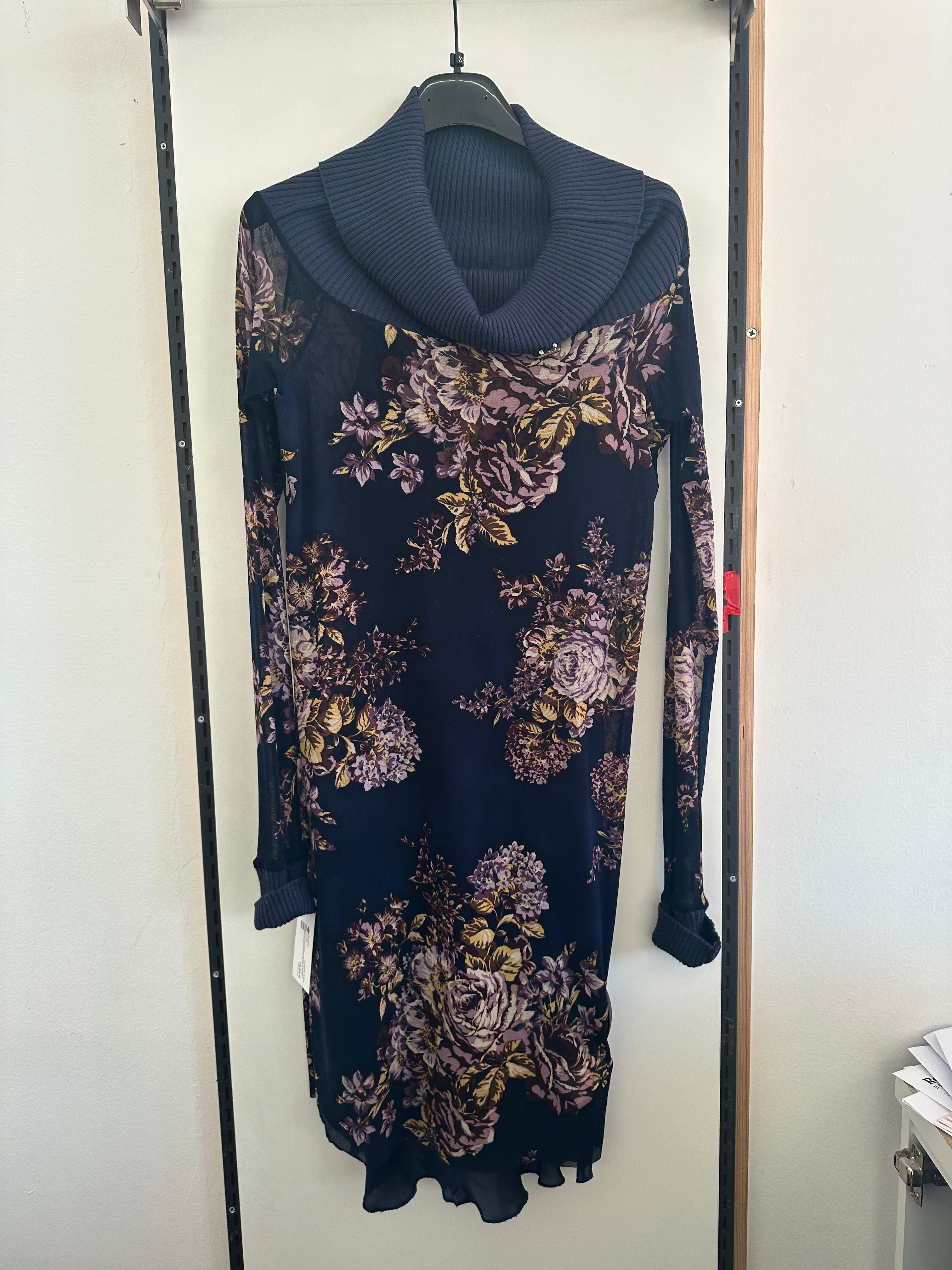 Abito Velato Blu Con Collo Largo E Sottoveste Floreale Liu Jo Tg 40